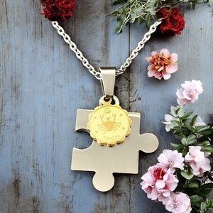 🆕 Cancer Puzzle Piece Pendant Necklace Stainless Steel
